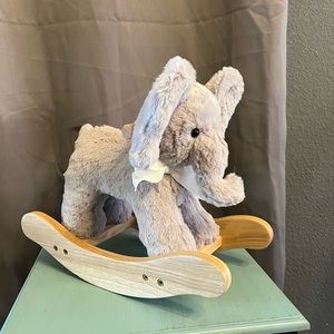 Pottery Barn Kids Gray Elephant Plush Wooden Doll Nursery Rocker 13" Long
